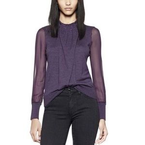 Tory Burch Abitha Wool Knit Silk Sweater, Plum Size XS